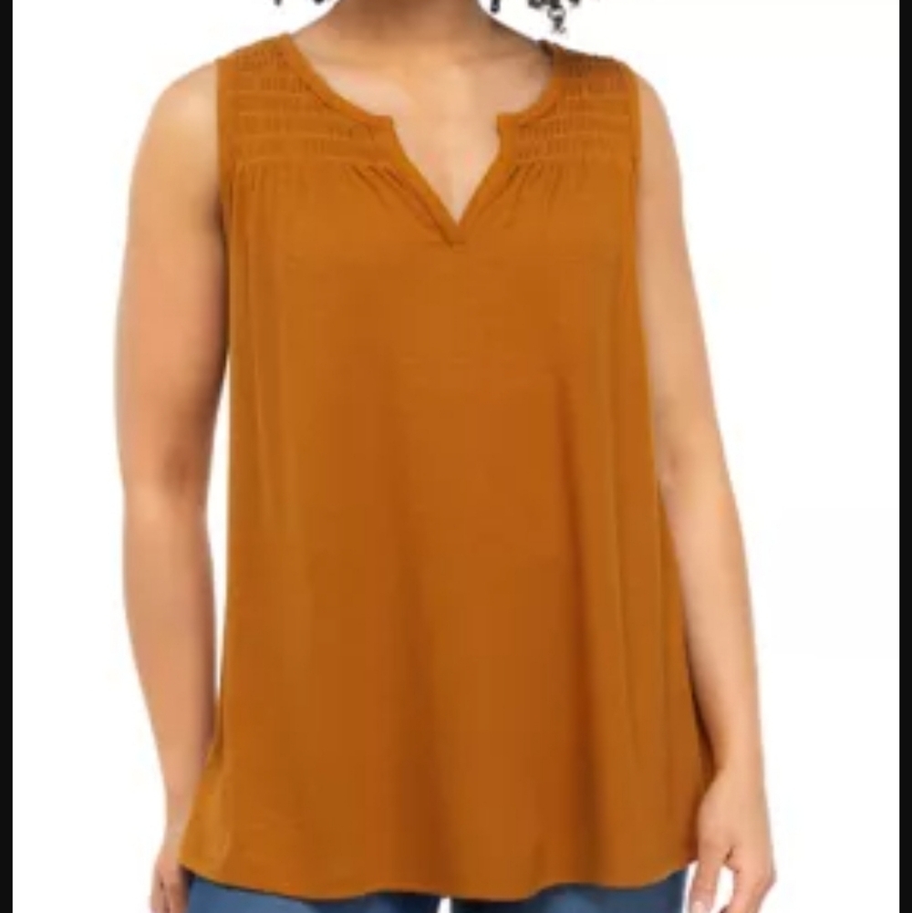 Wonderly Sleeveless Smocked Yoke Knit Tank Top XL NWT